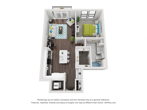 Floor plan for 1 bed, 1 bath, 821 sqft